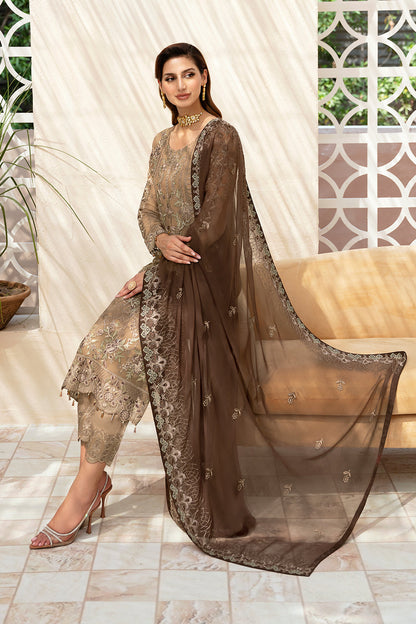 Ramsha | Chevron Chiffon Collection |A-904 XL Coffee Chiffon