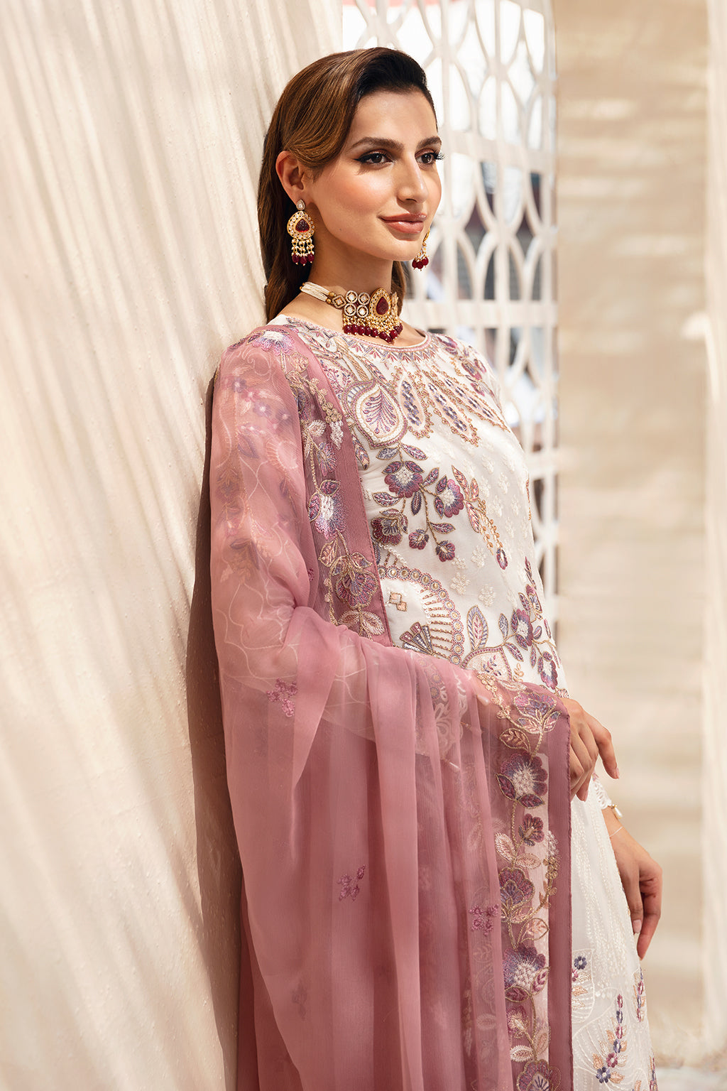 Ramsha | Chevron Chiffon Collection | A-902 L Ivory Chiffon