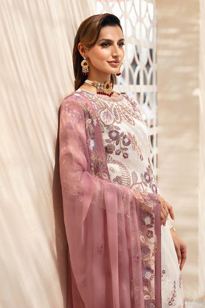 Ramsha | Chevron Chiffon Collection | A-902 L Ivory Chiffon