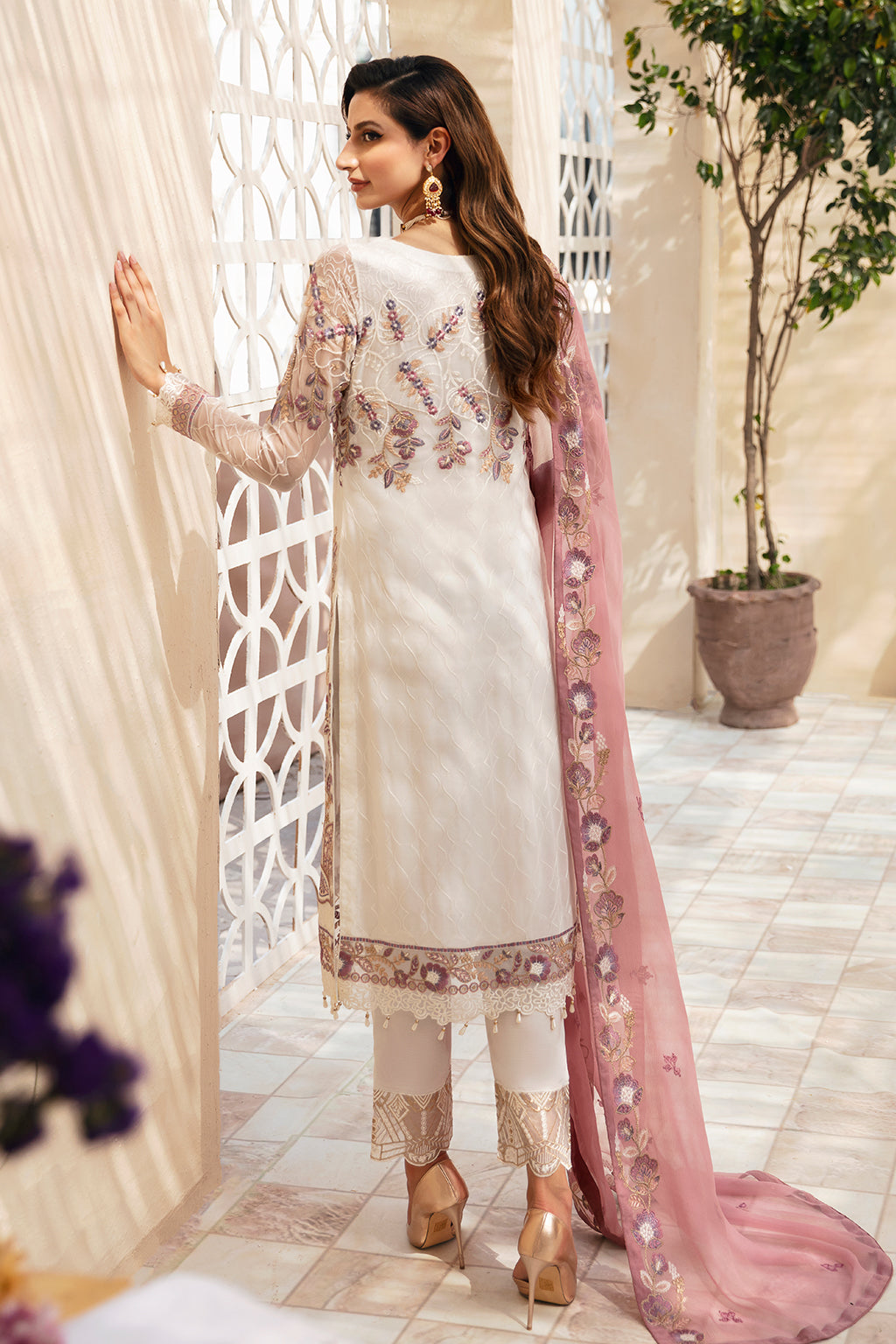 Ramsha | Chevron Chiffon Collection | A-902 S Ivory Chiffon