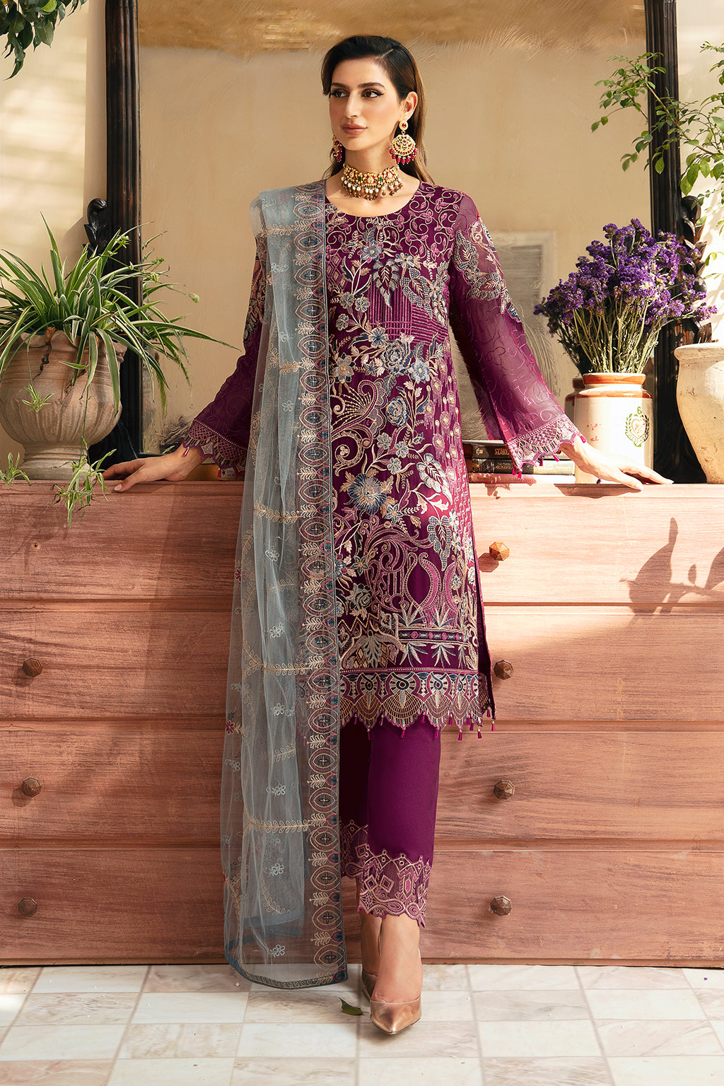 Ramsha | Chevron Chiffon Collection | A-911 XS Magenta Chiffon