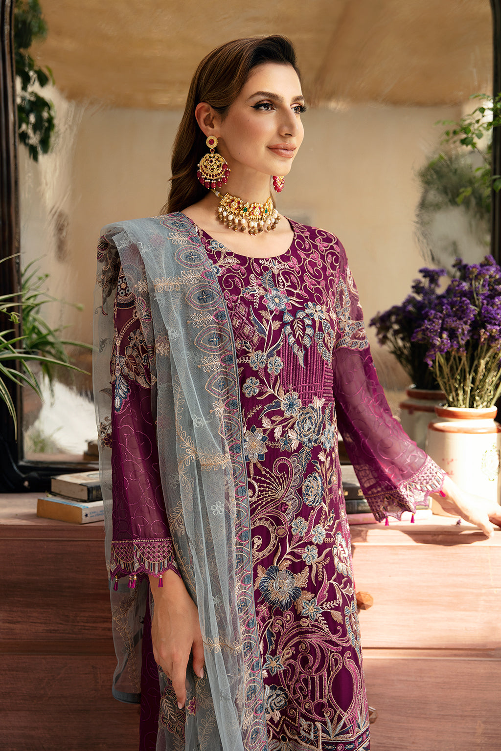 Ramsha | Chevron Chiffon Collection | A-911 M Magenta Chiffon