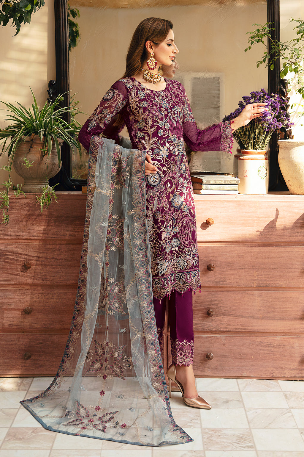 Ramsha | Chevron Chiffon Collection | A-911 L Magenta Chiffon