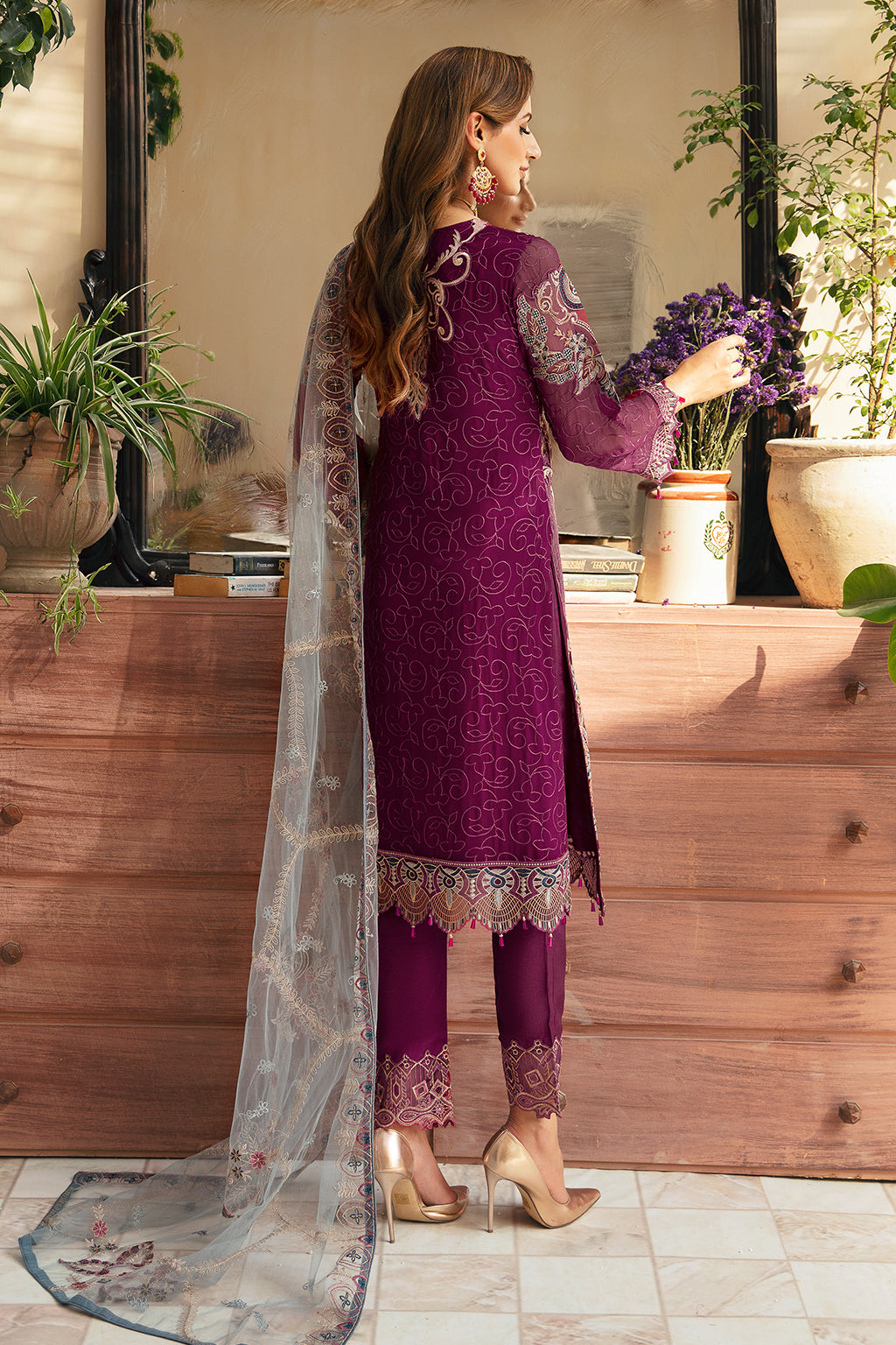 Ramsha | Chevron Chiffon Collection | A-911 S Magenta Chiffon