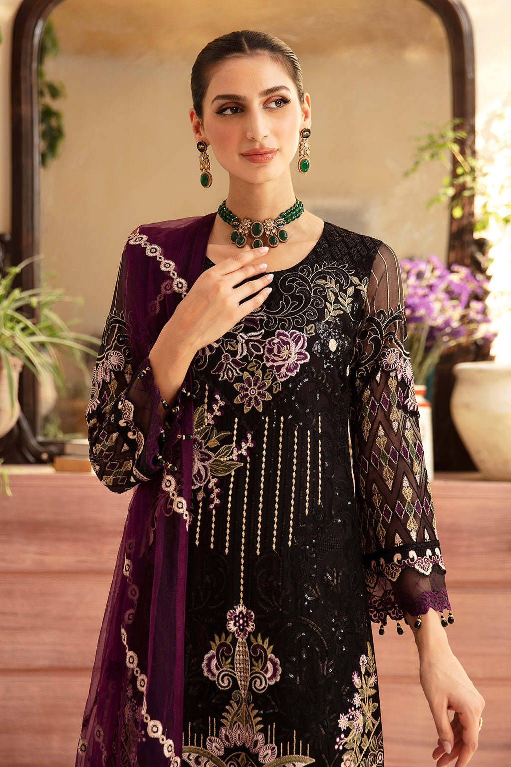 Ramsha | Chevron Chiffon Collection | A-905 M Black Chiffon
