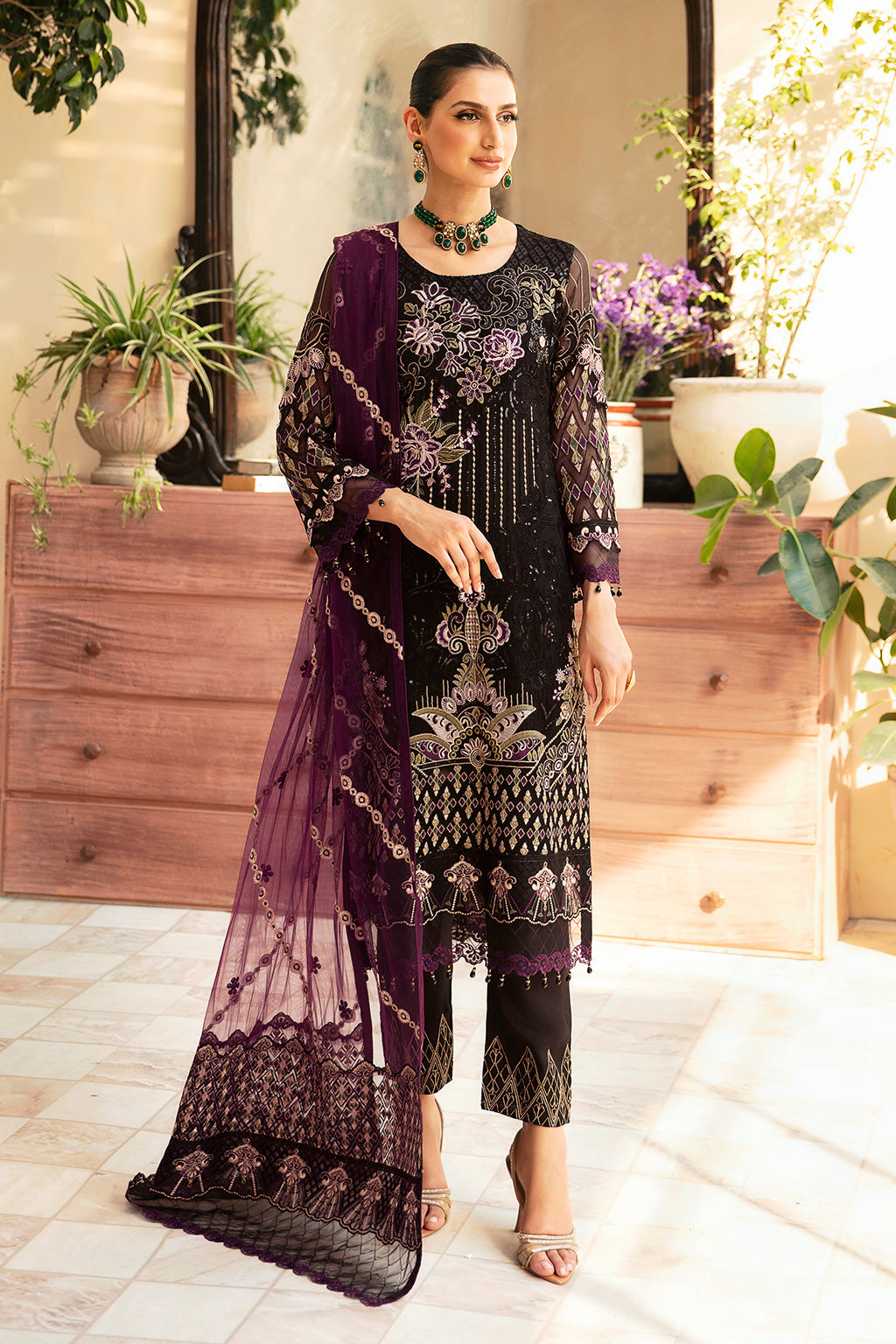 Ramsha | Chevron Chiffon Collection | A-905 XS Black Chiffon