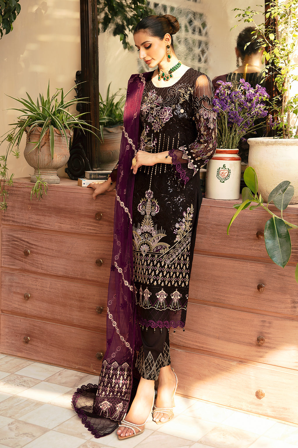 Ramsha | Chevron Chiffon Collection | A-905 XL Black Chiffon