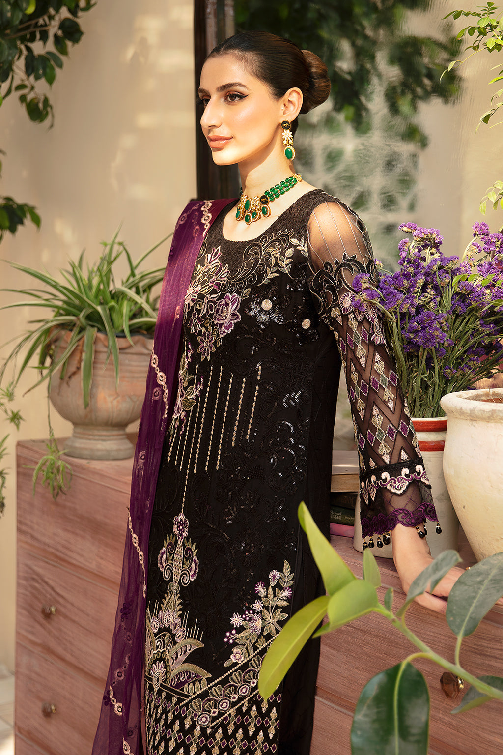 Ramsha | Chevron Chiffon Collection | A-905 L Black Chiffon