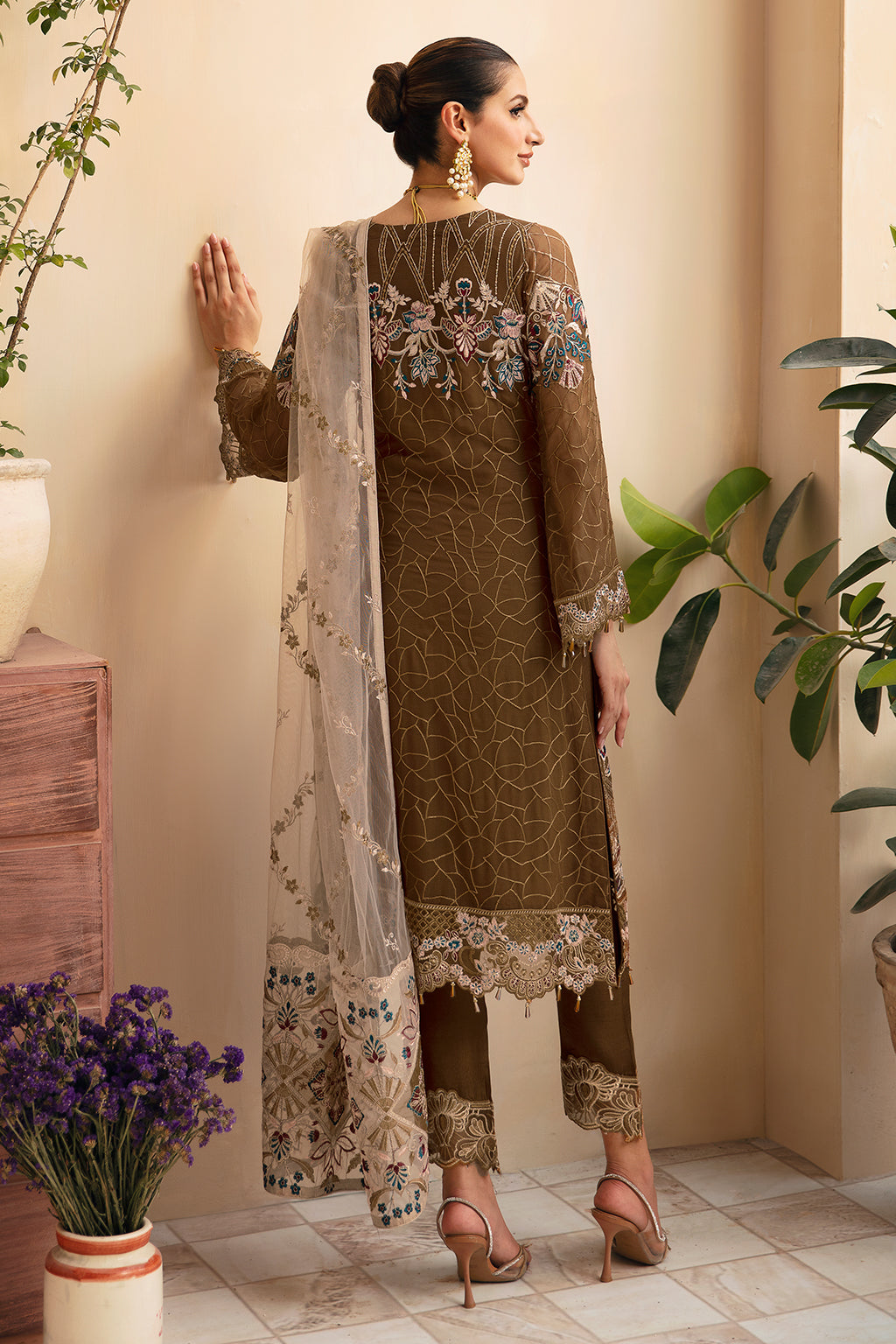 Ramsha | Chevron Chiffon Collection | A-910 S Dull Brown Chiffon