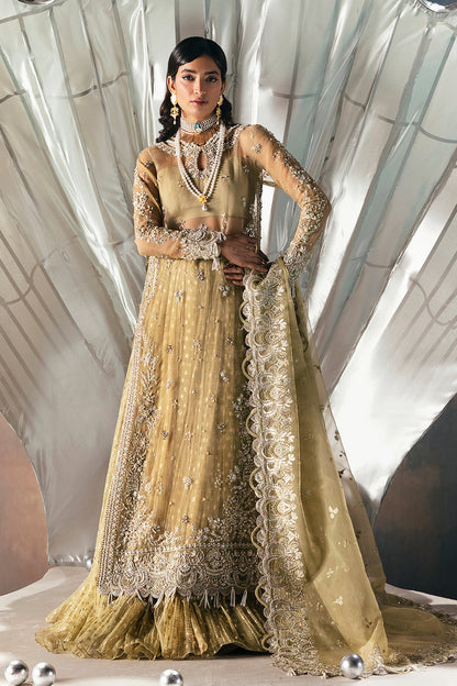 Afrozeh | Wild Flower Bloom Luxury Formals | Adelle XS Long Shirt with Crushed Lehnga