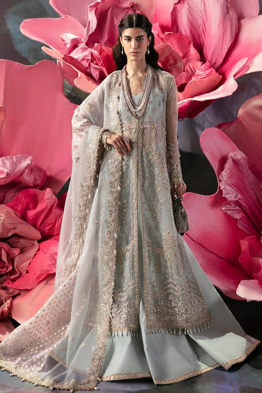 Afrozeh | Wild Flower Bloom Luxury Formals | Paola XS Long Open Shirt with Sharara
