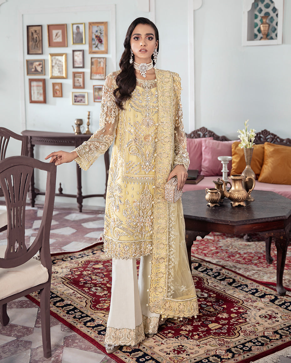 Gulaal | Wedding Formals | MAHJABEEN EMBROIDERED NET 3-PIECE SUIT WS-17 - Pakistani Designer Dress - by Gulaal | Type: Bridal - 100% Original at Saira Sultan