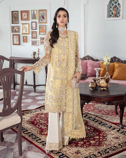 Gulaal | Wedding Formals | MAHJABEEN EMBROIDERED NET 3-PIECE SUIT WS-17 - Pakistani Designer Dress - by Gulaal | Type: Bridal - 100% Original at Saira Sultan