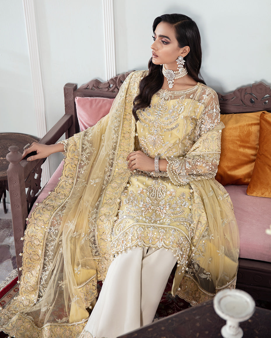Gulaal | Wedding Formals | MAHJABEEN EMBROIDERED NET 3-PIECE SUIT WS-17 - Pakistani Designer Dress - by Gulaal | Type: Bridal - 100% Original at Saira Sultan