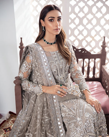Gulaal | Wedding Formals | Gulnoor Embroidered Net 3-Piece Suit WS-18 - Pakistani Designer Dress - by Gulaal | Type: Bridal - 100% Original at Saira Sultan