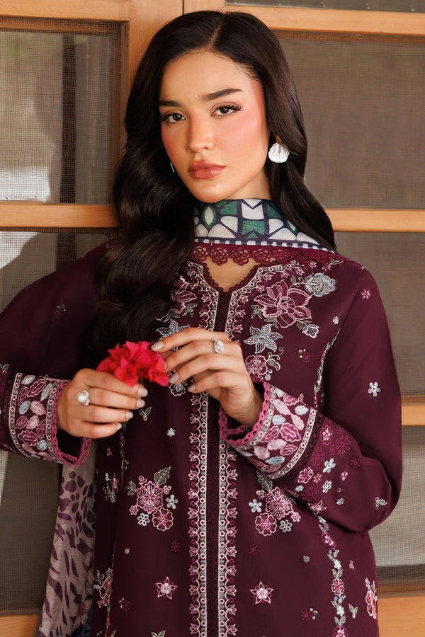 Farasha | Summer Weaves Embroidered Lawn | Burgandy Rush L Burgundy Lawn
