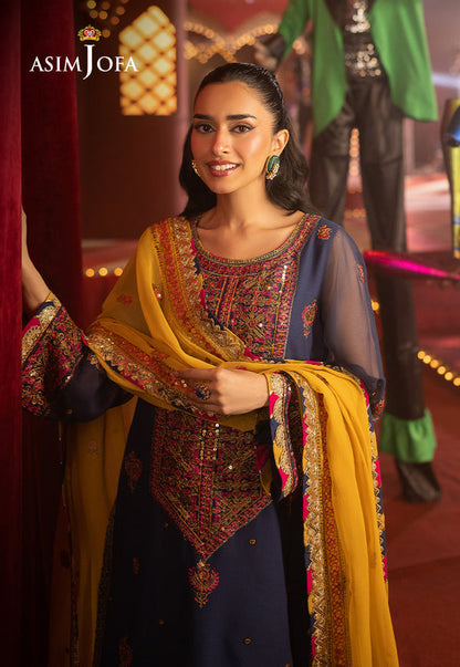 Asim Jofa | Festive Collection 25 | AJLF-16 XL Navy Blue Chiffon