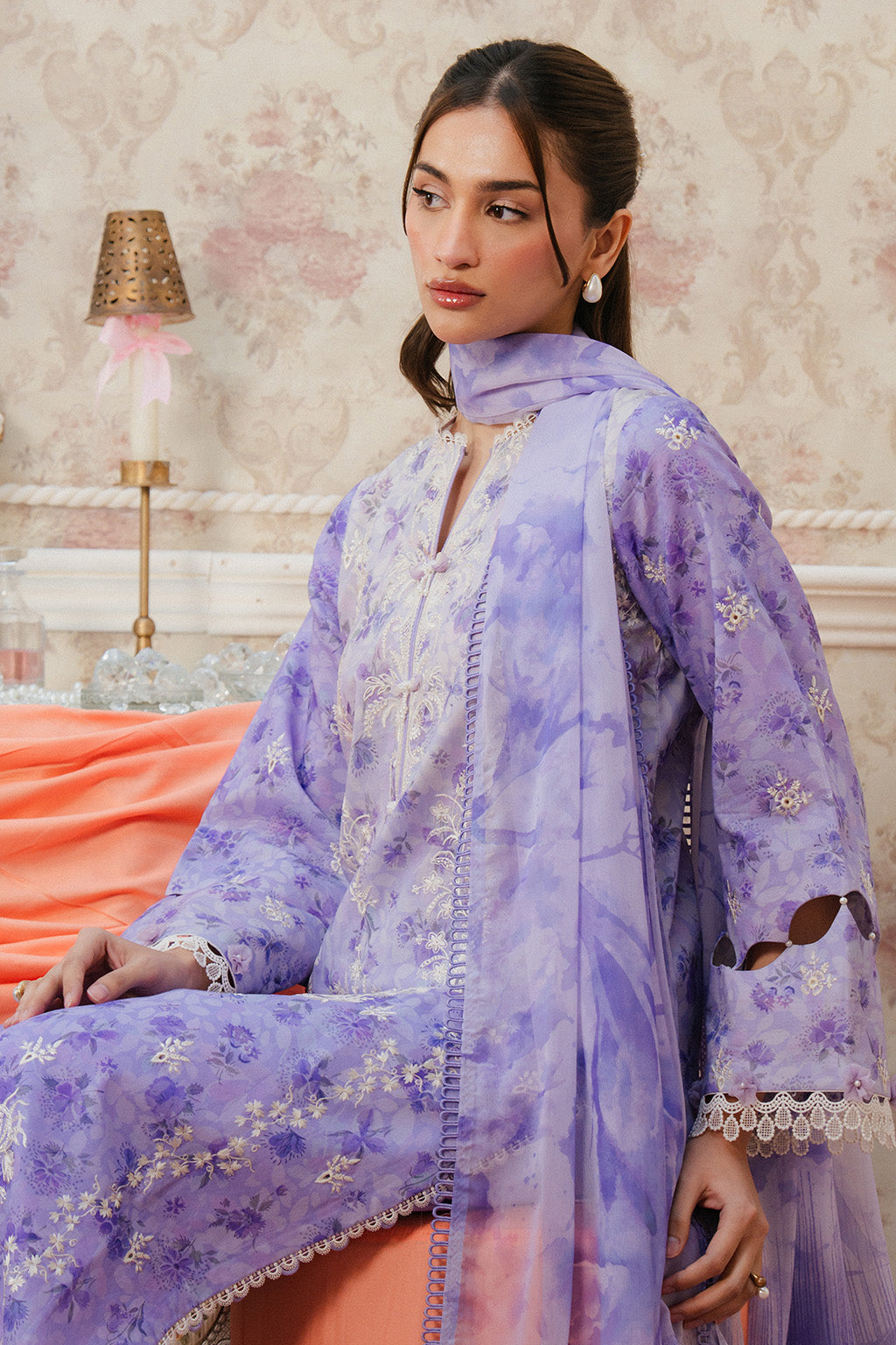 Ayzel | Armelia Printed Lawn 25 | Delilah L Lilac Lawn