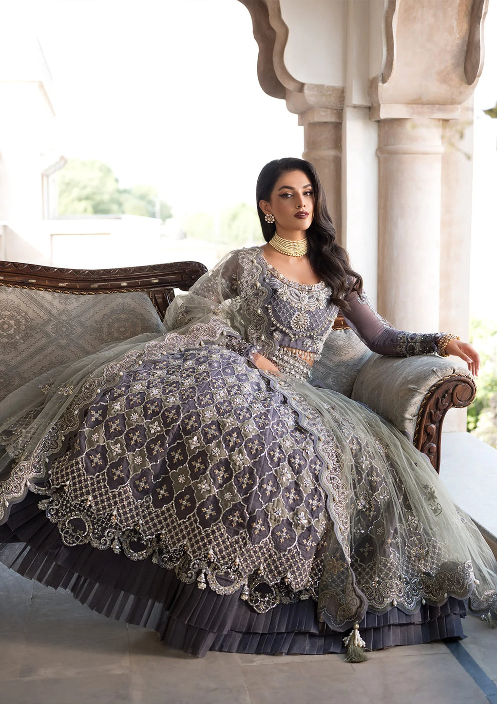 Elaf Premium | Formal Handwork Collection | EFH-02 NAZNEEN M Gray Organza