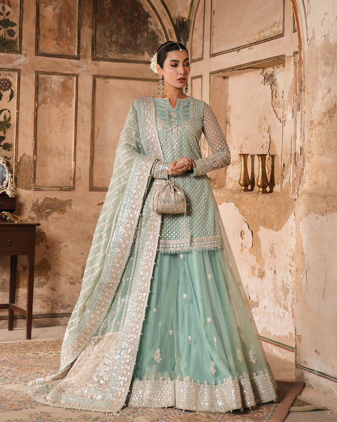 Faiza Saqlain | Zimmal Formals | Valari XS Ice Blue Net