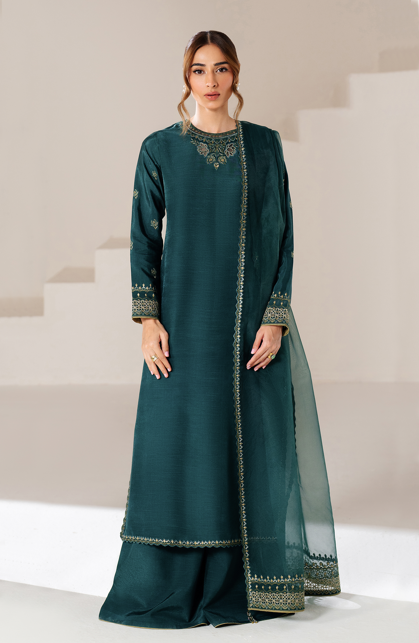 Seran | Eid Luxe Pret 25 | ZEINA XS Teal Green Raw Silk