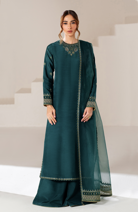Seran | Eid Luxe Pret 25 | ZEINA XS Teal Green Raw Silk
