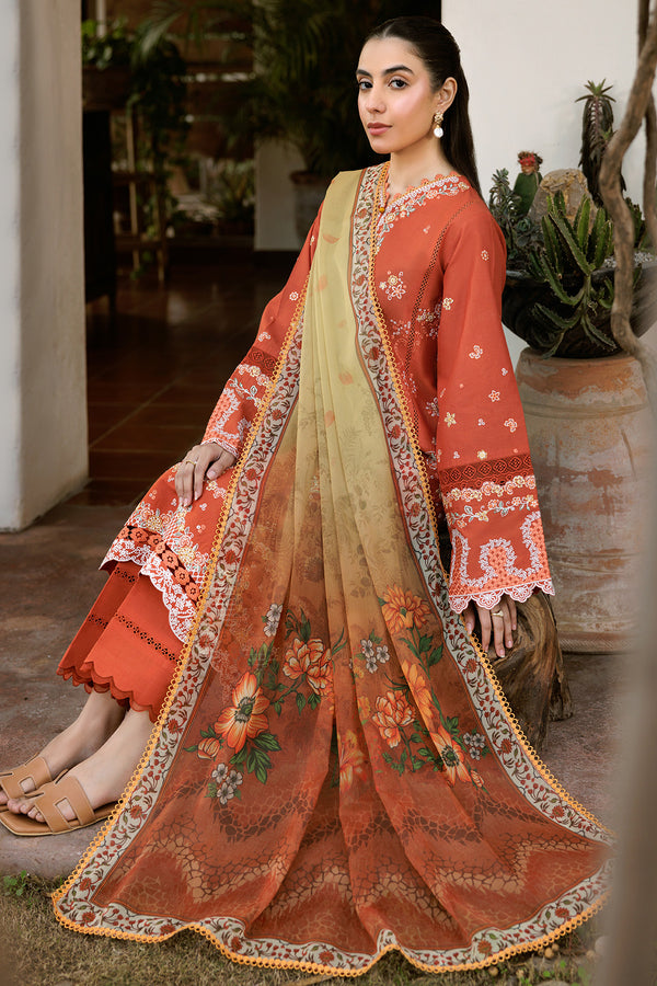 Farasha | Summer Weaves Embroidered Lawn | Orange Petal XL Burnt Orange Lawn