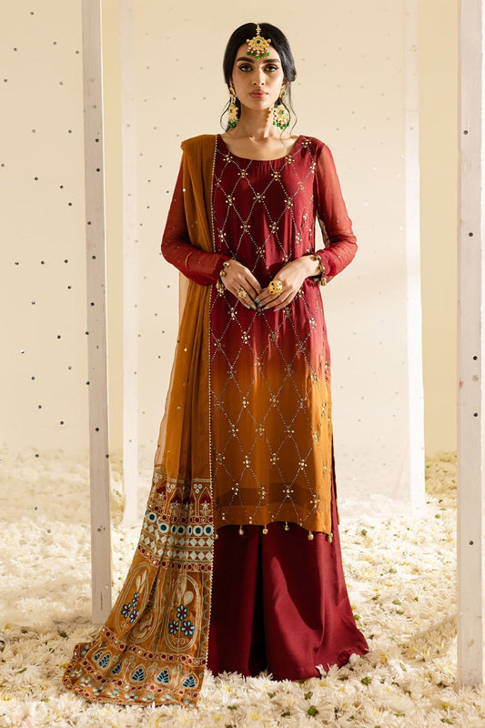 Nureh | Mukeshkari Formals | MK-09 XS Rust Chiffon