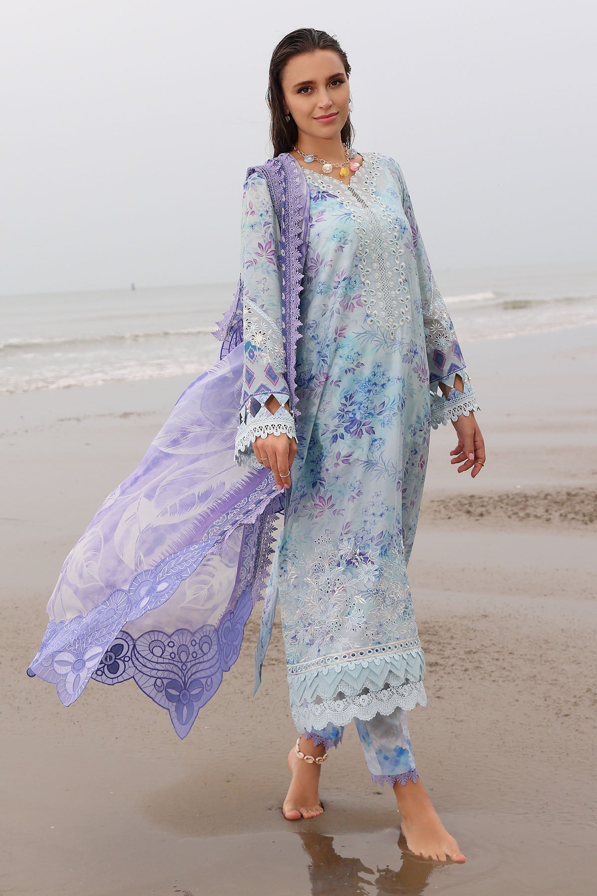 Nureh | Gardenia Embroidered Lawn 25 | NSG-176 XS Light Blue Lawn