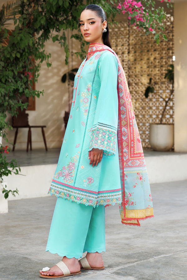 Farasha | Summer Weaves Embroidered Lawn | Ocean Veil XL Turquoise Lawn