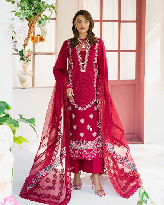 Zevk | Flora Festive Lawn | ZINNIA XS Carmine Lawn