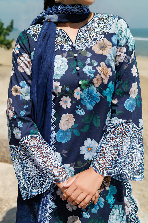 Farasha | Printed Essentials | Floral Blush M Navy Blue Lawn