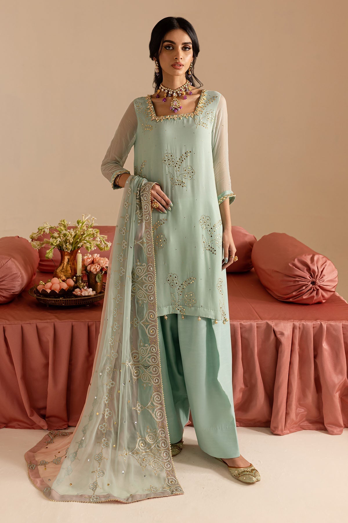 Nureh | Mukeshkari Formals | MK-11 XS Ice Blue Chiffon