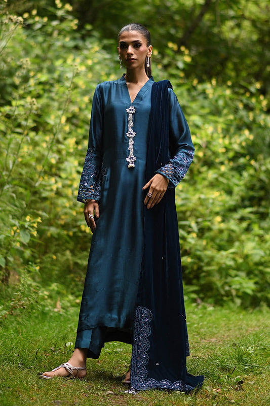 Hue Pret | Farasha Luxury Winter | Mina XS Teal Blue Pure Sheesh Silk