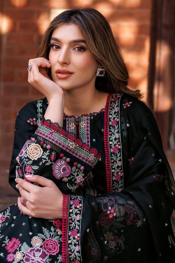 Farasha | Dastoor Embroidered Lawn SS24 | ORNATE NOIR - Pakistani Designer Dress - by Farasha | Type: Luxury - 100% Original at Saira Sultan