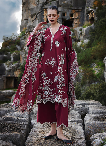 Image | Lawnkari 25 | Lilia XS Maroon Cotton Lawn