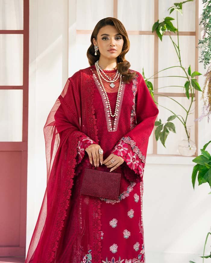 Zevk | Flora Festive Lawn | ZINNIA L Carmine Lawn