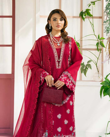 Zevk | Flora Festive Lawn | ZINNIA L Carmine Lawn