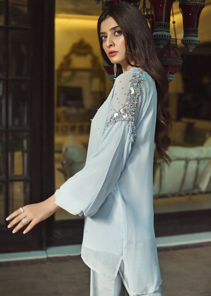 Hana | Serendipity Ready to Wear | Blue Berry Swirl S Light Blue Cotton Silk