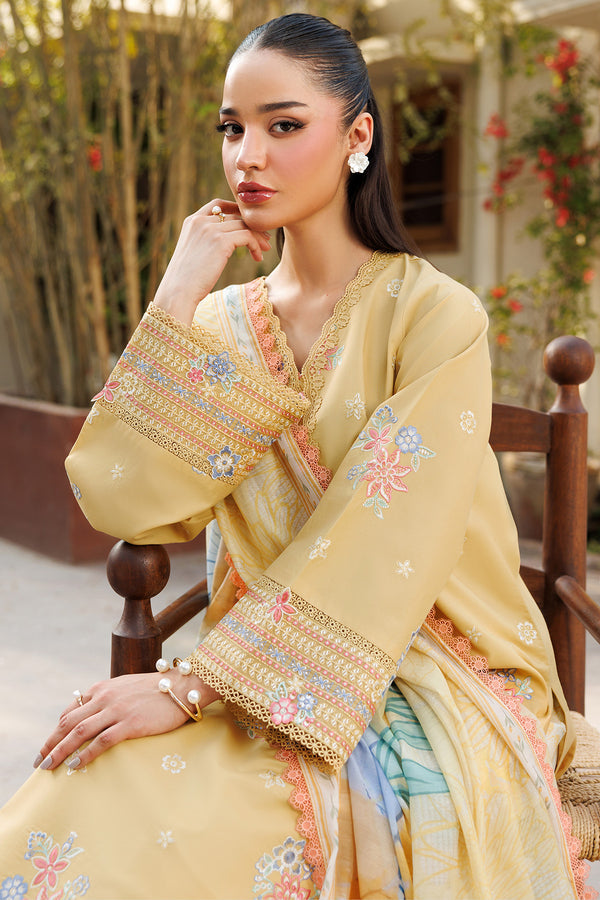 Farasha | Summer Weaves Embroidered Lawn | Sunlit Mellow M Pale Yellow Lawn