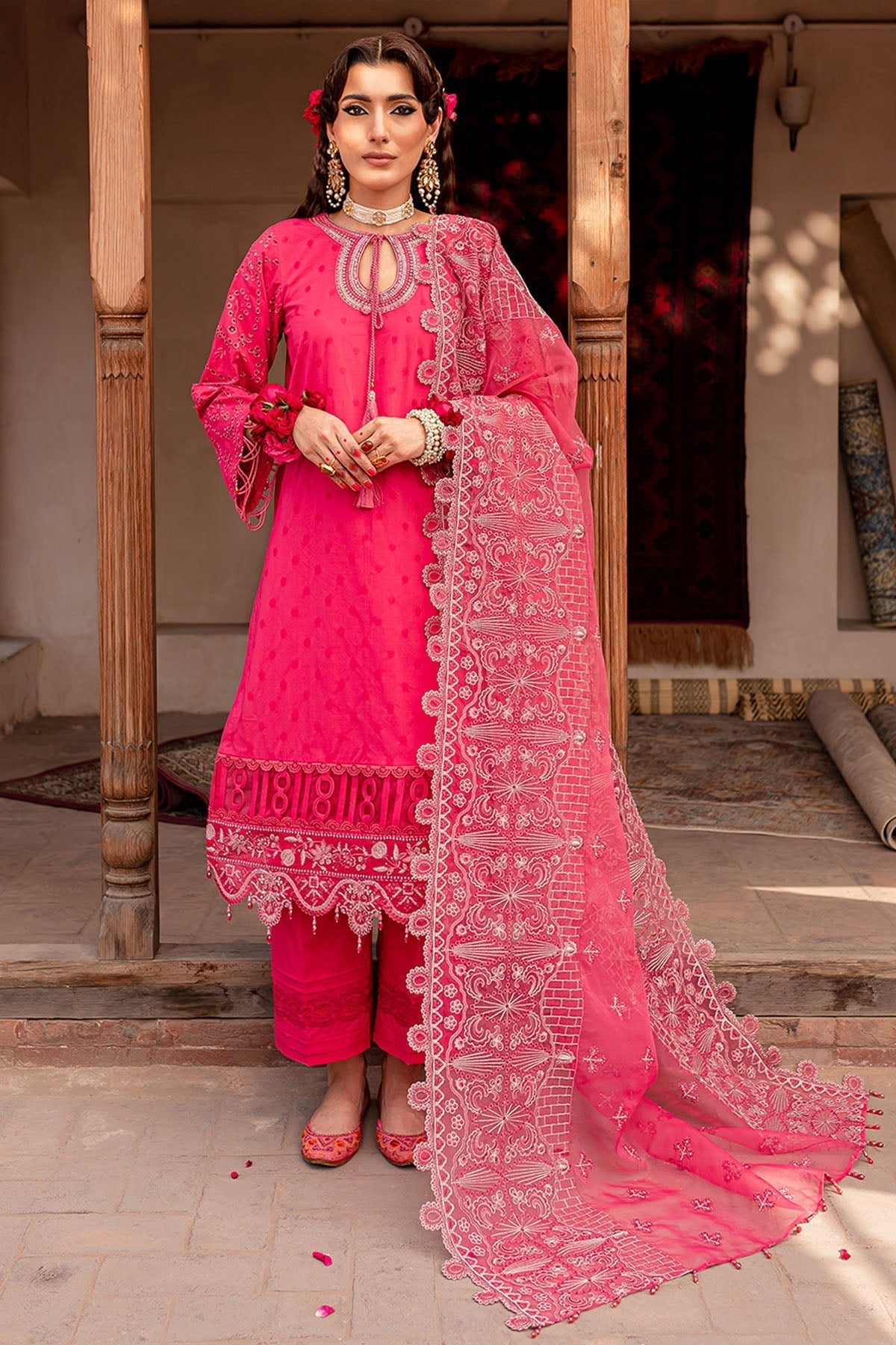 Nureh | Lawn Jacquard | NS-73 S Hot Pink Jacquard Lawn