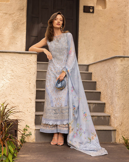 Faiza Saqlain | Zinnia Lawn 25 | Liana XL LIight blue Grey Lawn