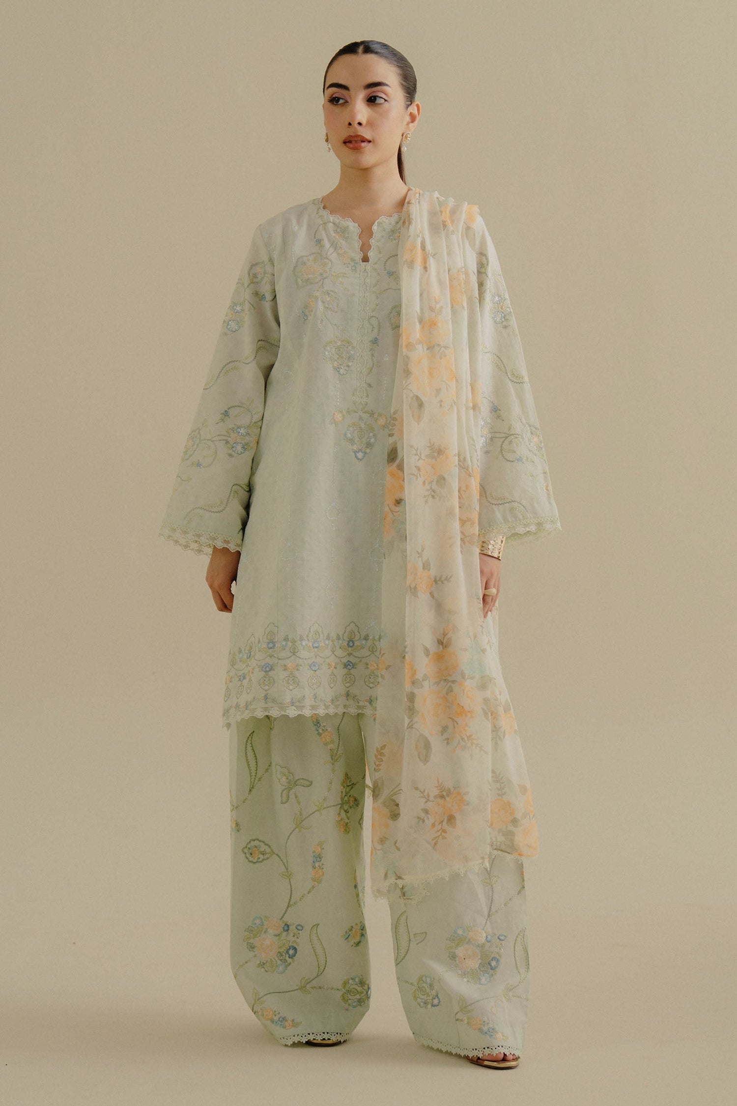 Zara Shahjahan | Coco Lawn 25 | Elva-1B XS Greenish Grey Lawn