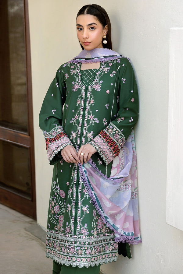 Farasha | Summer Weaves Embroidered Lawn | Emerald Eclips XL Bottle Green Lawn