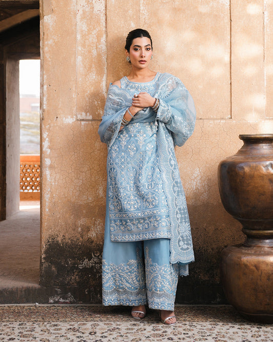 Faiza Saqlain | Zimmal Formals | Yulia XS Light Blue Oak Silk