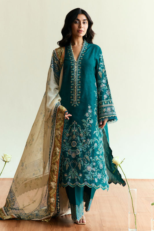 Zara Shahjahan | Coco Eid Edit | Marigold-D4 XS Teal Green Jacquard