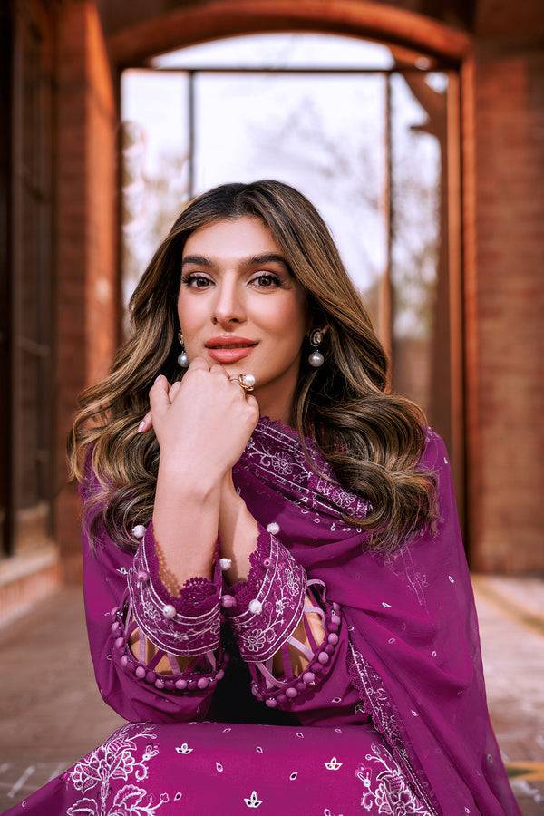 Farasha | Dastoor Embroidered Lawn SS24 | TEMPTING BERY - Pakistani Designer Dress - by Farasha | Type: Luxury - 100% Original at Saira Sultan