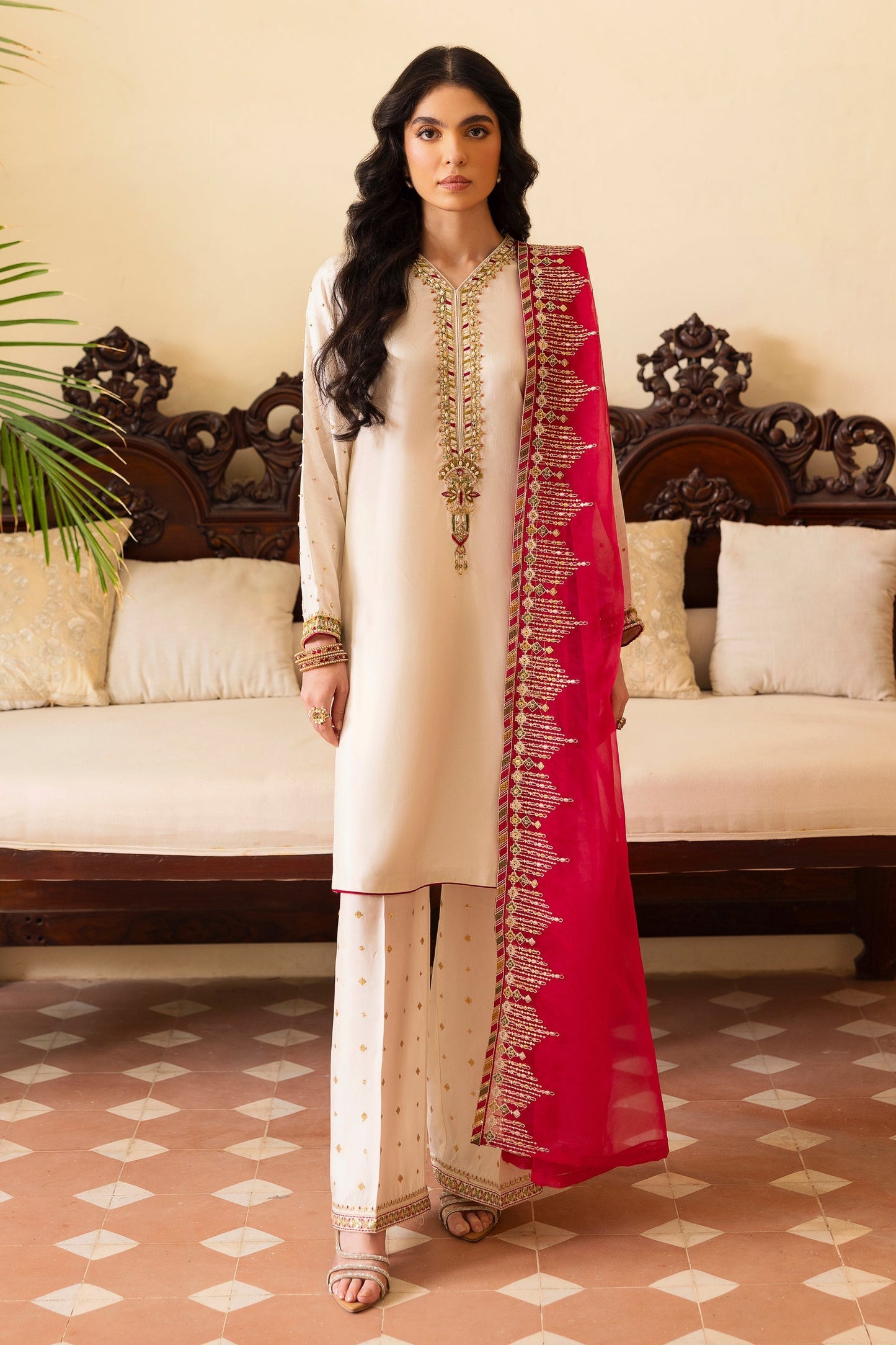 Naqshi | Rijaas Luxury Pret 24 | ABISH XS White Indian Raw Silk