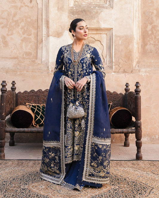 Faiza Saqlain | Zimmal Formals | Ayska XS Navy Blue Korean Raw Silk