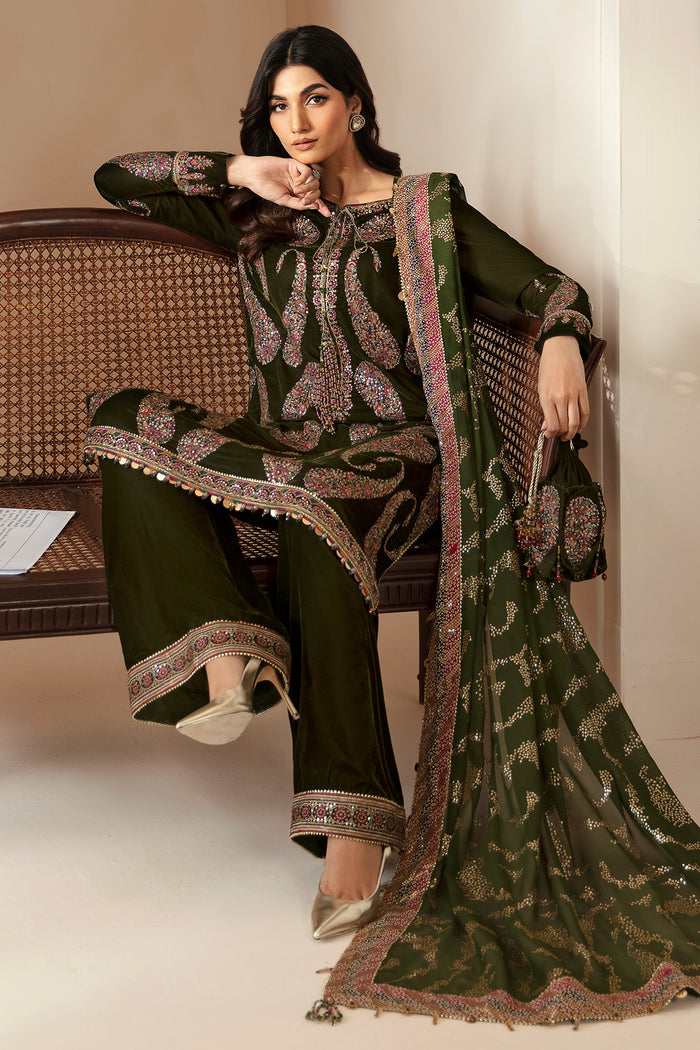 Jazmin | Velvet Edit 24 | VF-2023 S Dark Mehndi Velvet